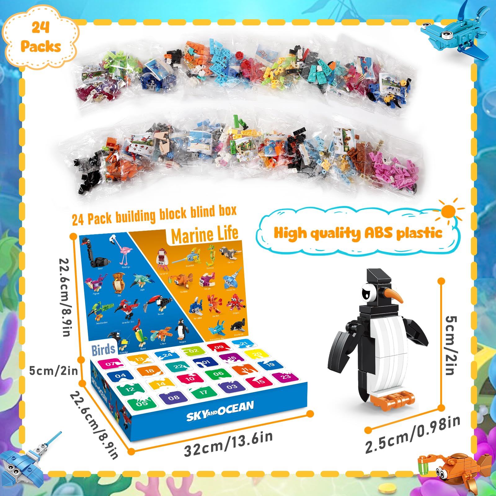 MOONTOY Mitgebsel Kindergeburtstag Gastgeschenke, 24 Stück Mini Bausteine Tiere Konstruktionsspielzeug, 3-in-1 Baustein Spielzeug, OsterGeschenke für Jungen und Mädchen 3–12 (Packung mit 2)