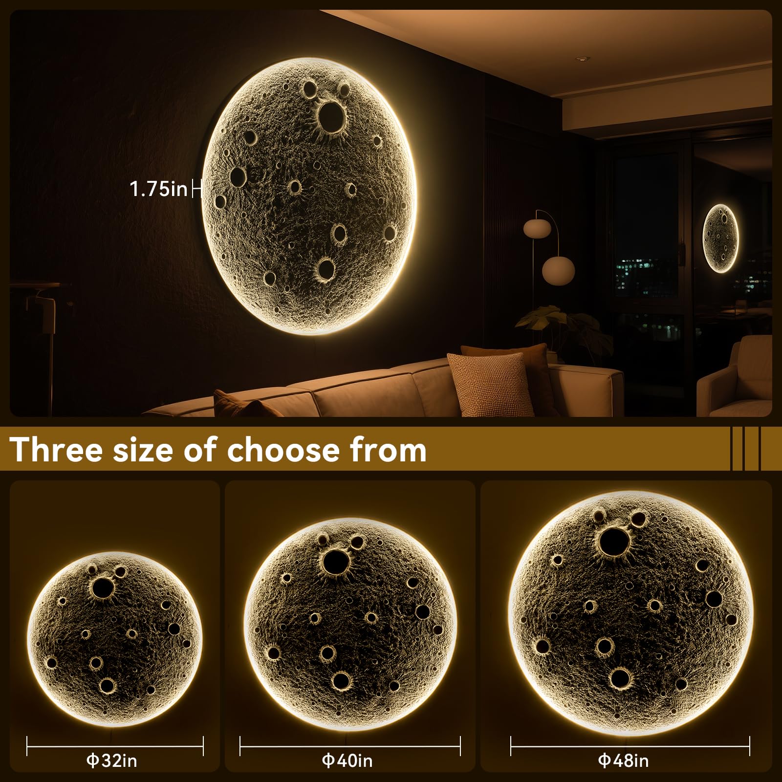 32-Inch Realistic Resin Moon Wall Lamp with Dual Brightness LED - Plug-in Dimmable Wall Light Fixture Remote Control — view 9