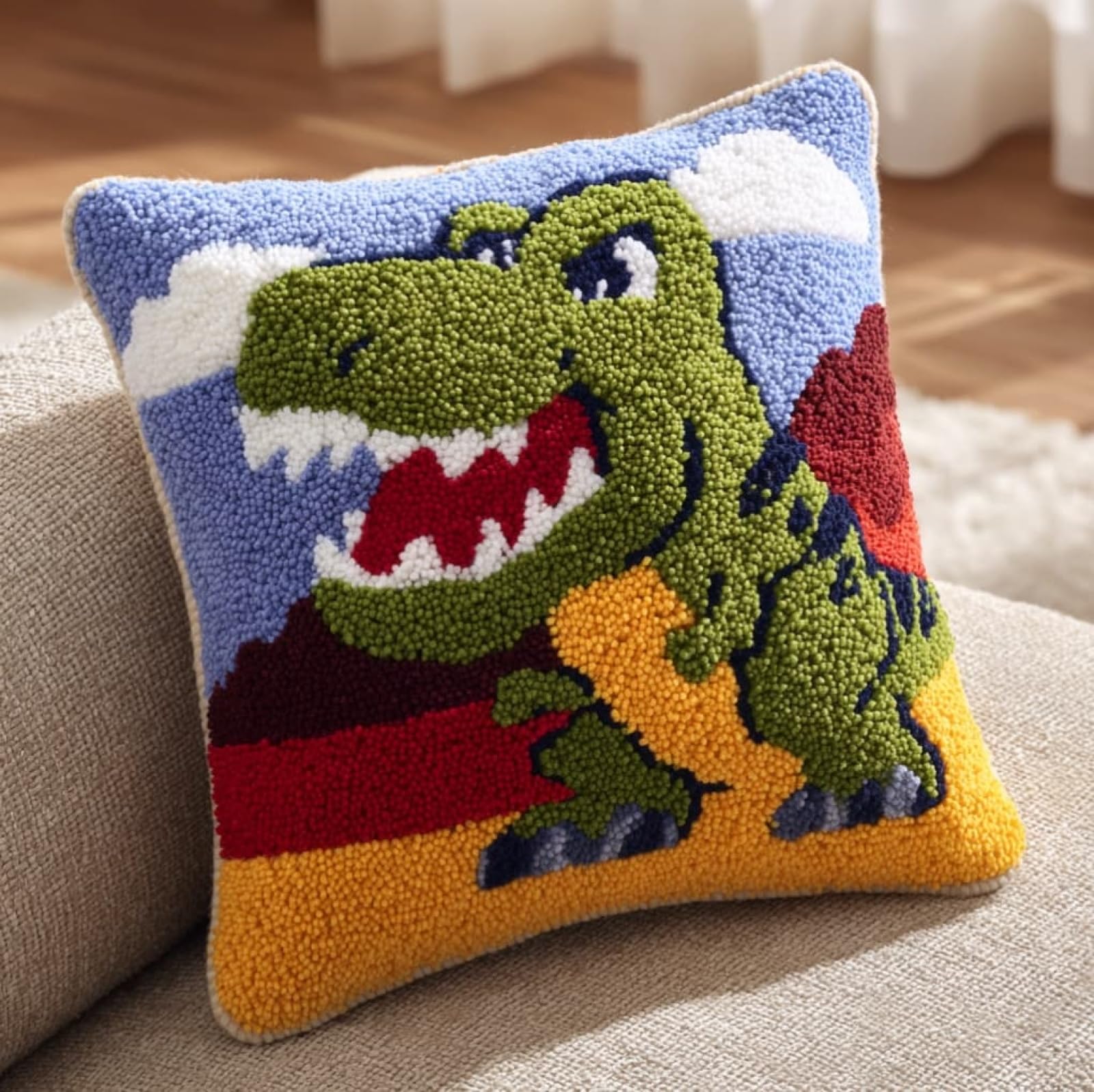 Wallustrioaw Animals Dinosaurs Latch Hook Pillow Kit 43X43cm,