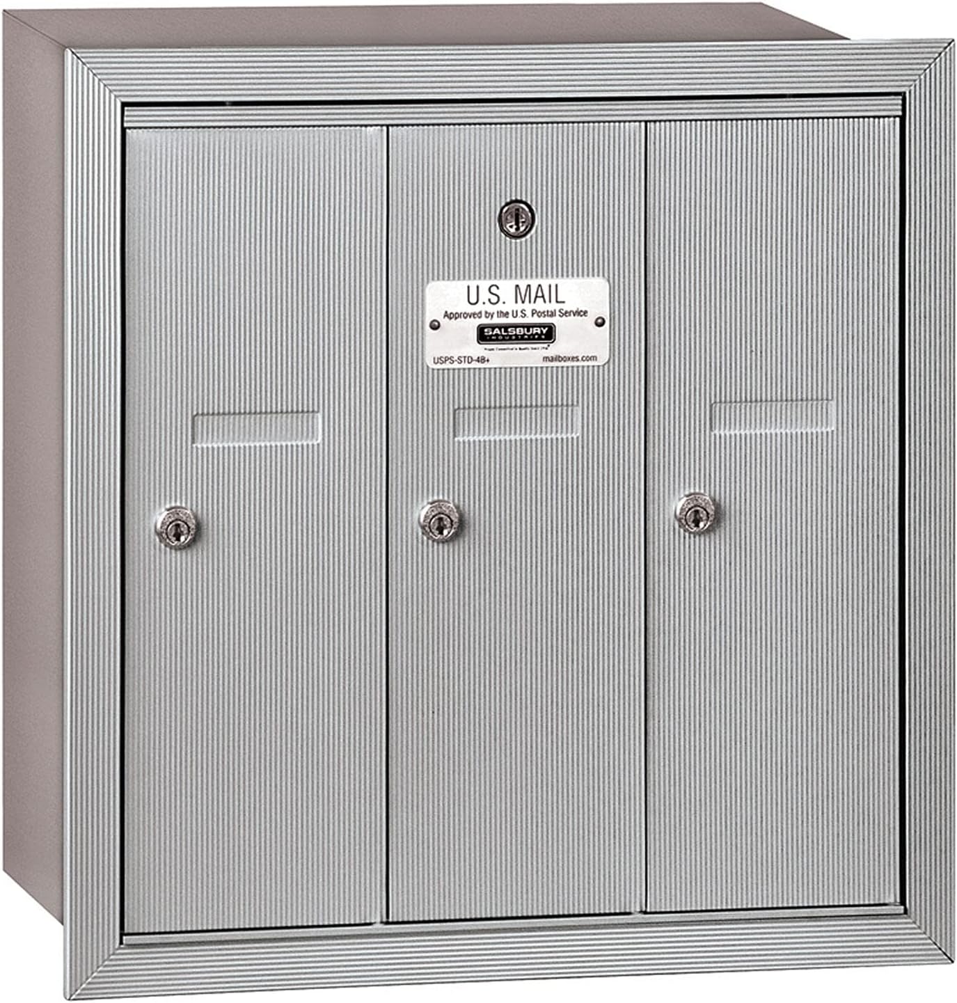 Salsbury Industries 3503ARP Recessed Mounted Vertical Mailbox with Master Commercial Lock, Private Access and 3 Doors, Aluminum