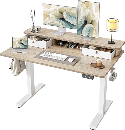 TIQLAB Standing Desk with Two Drawers, Stand Up Standing Desk