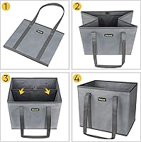 Vista 7 de BALEINE 3 bolsas reutilizables para comestibles, bolsas de compras plegables para comestibles con parte inferior reforzada y asas (mosaico)