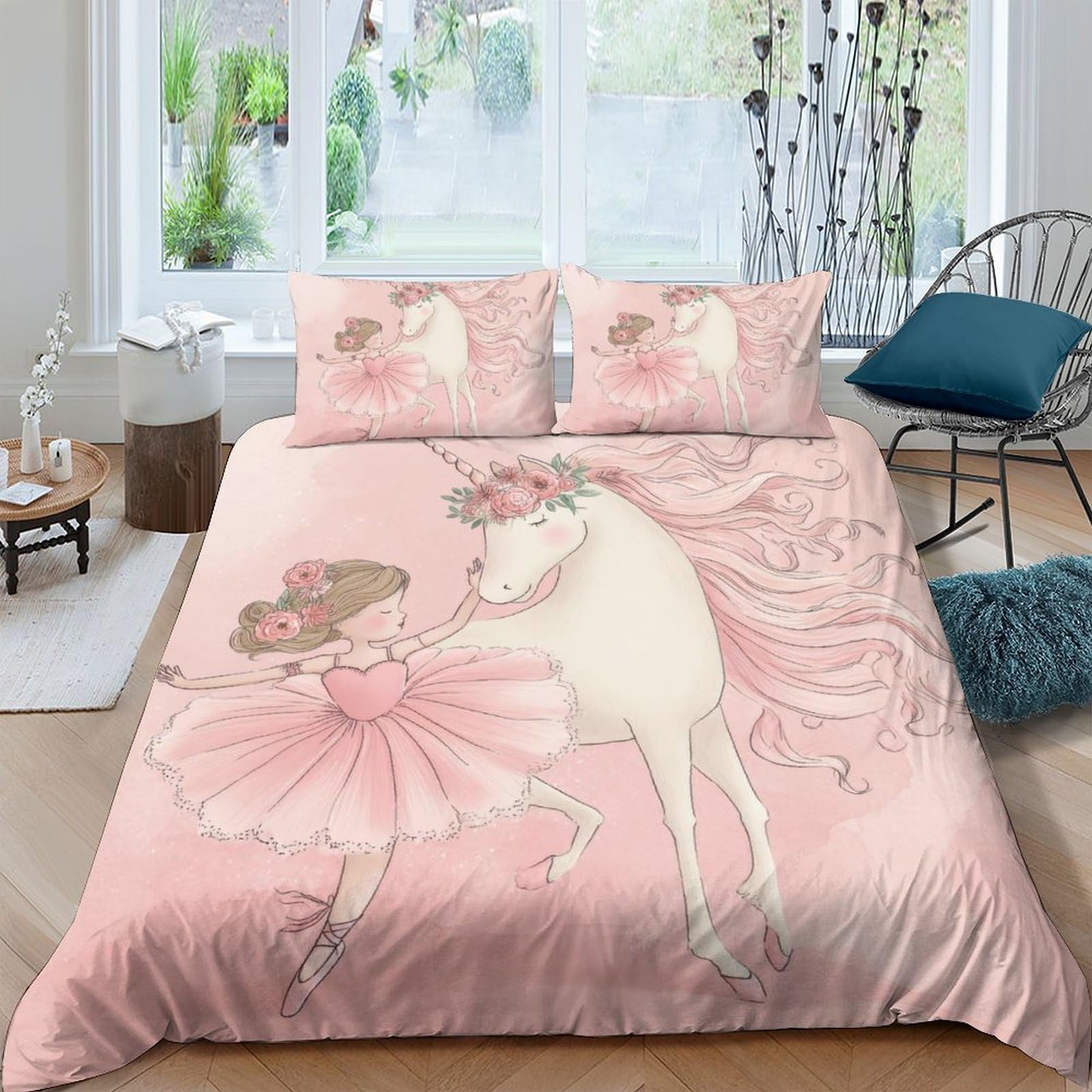 Ctjqhvkz Style-9 3D Printed Pink Ballerina Unicorn Fitted Sheet Microfiber Soft Bed Cover Anti-Slip Machine Washable Bedroom Decor Single（135X200cm）