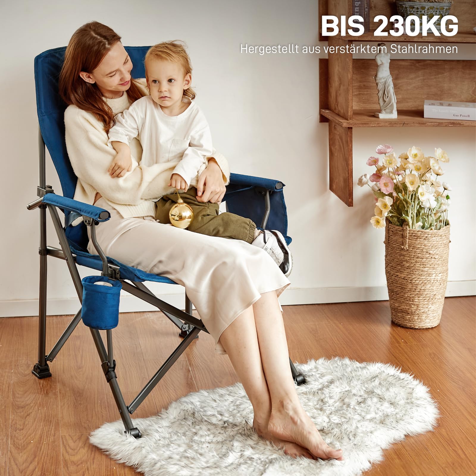 EVER ADVANCED Campingstuhl Faltbar 230KG Belastbar XL Lendenwirbelstütze