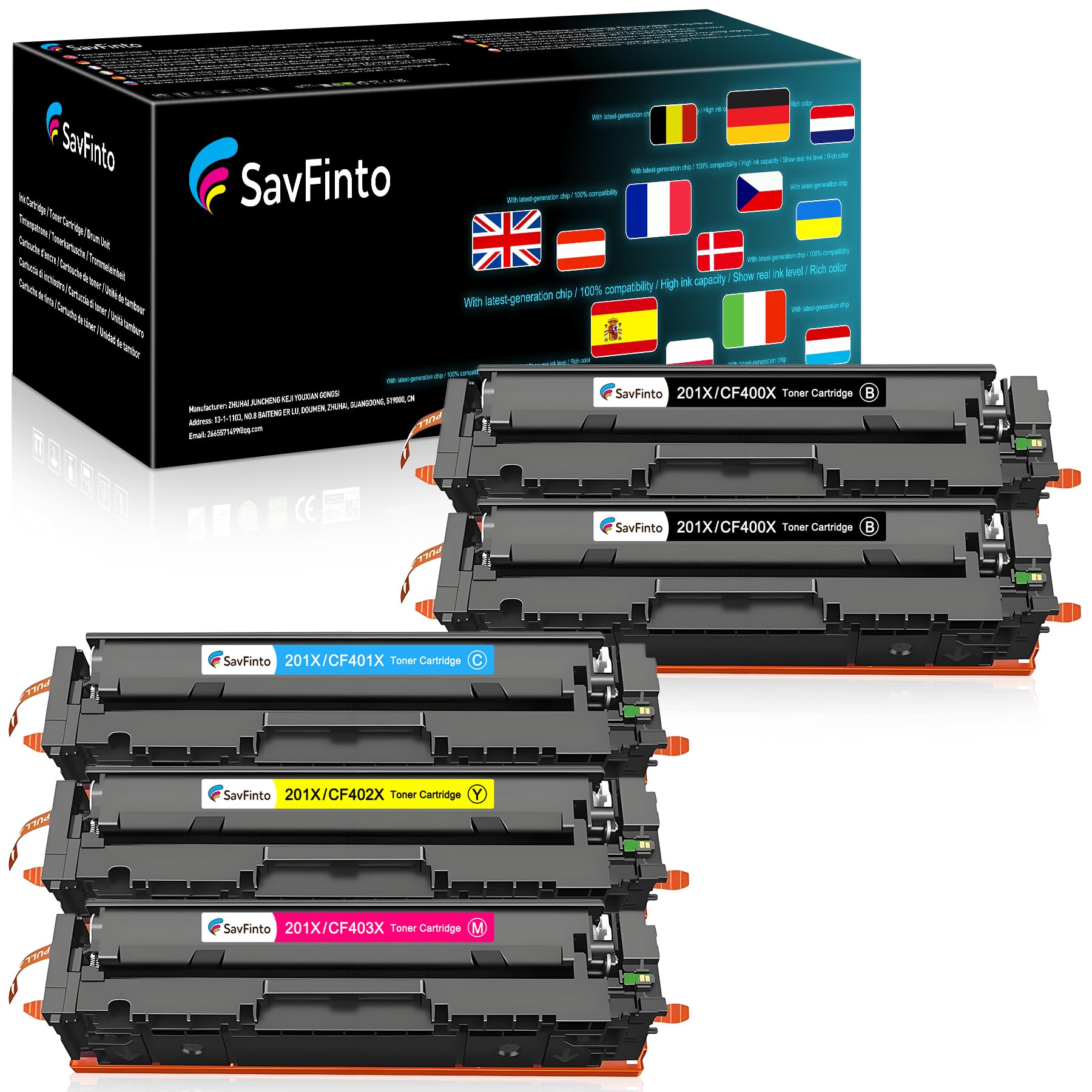 201X Toner Zamiennik HP 201X CF400X 201A CF400A Multipack Toner kompatybilny z HP Color LaserJet Pro M252n M252dw MFP M277dw M277n M274n M277c6 (5 sztuk)