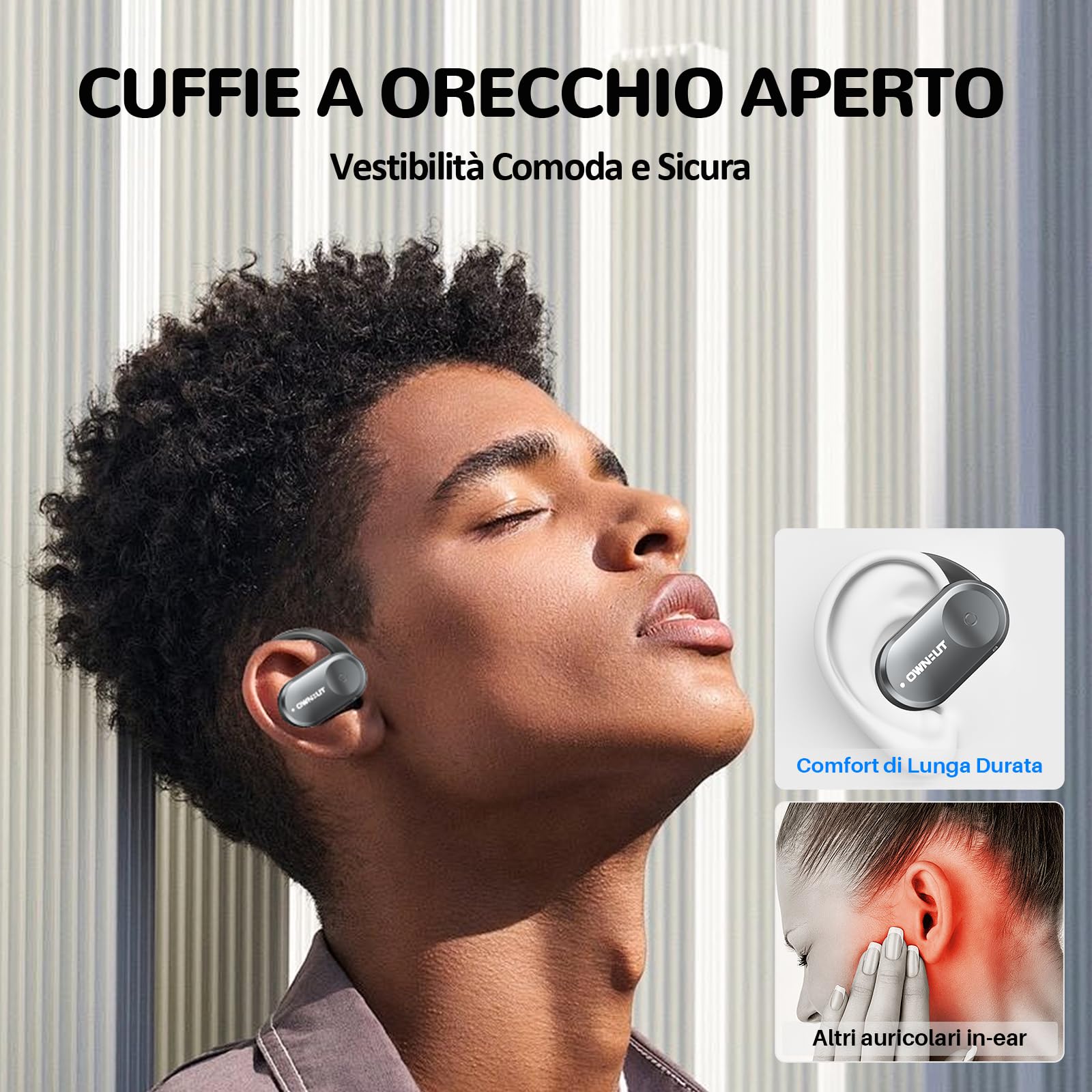 Open Ear - Cuffie Bluetooth 5.3, controllo touch senza fili, per sport, senza fili, con bassi aperti, 50 ore di autonomia, compagni in ufficio, tempo libero e sport