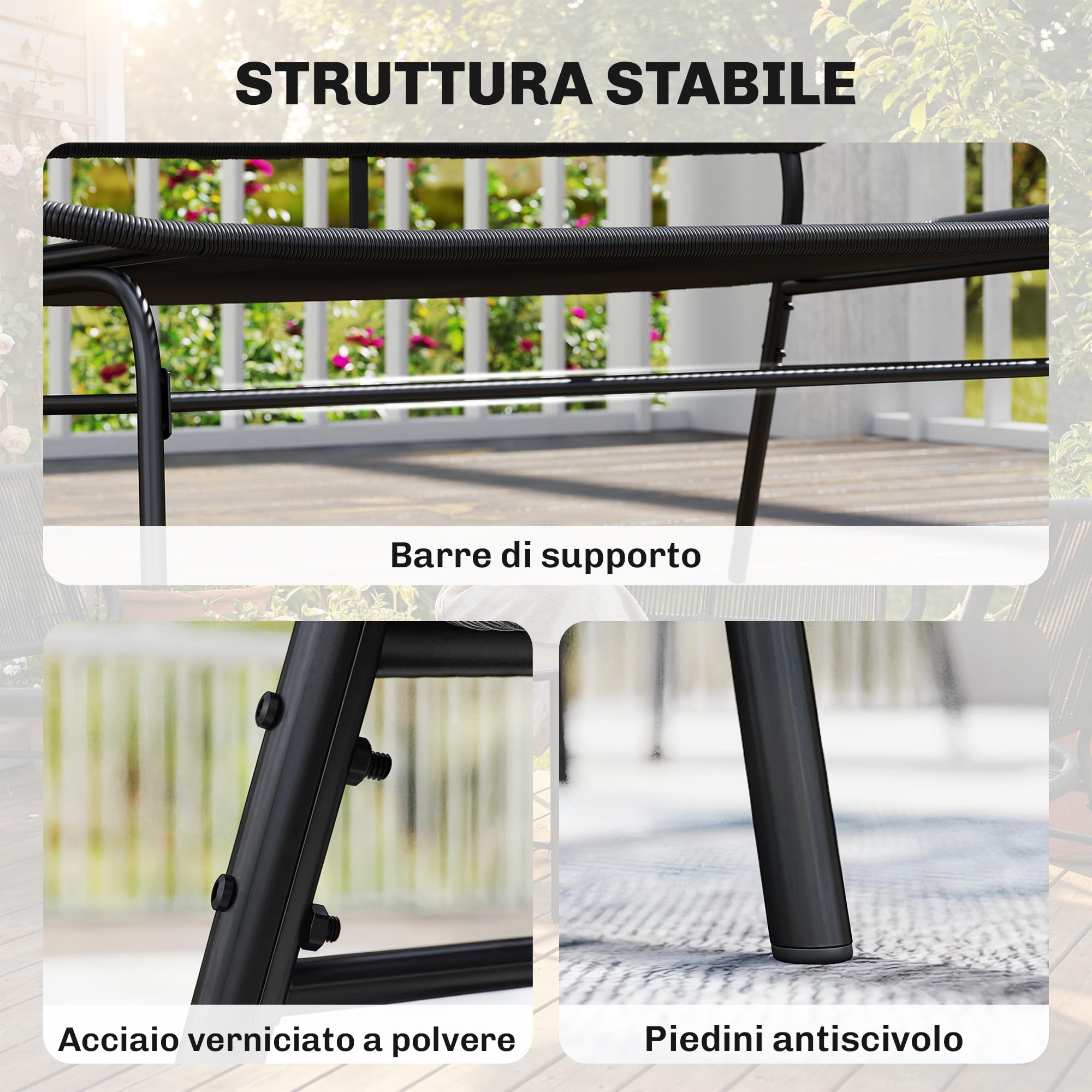 Outsunny Divano da Giardino 2 Posti in Rattan PE, Divanetto da Esterno Seduta e Schienale Intrecciati, Telaio in Acciaio, Divano da Esterno, per Terrazza e Cortile, Capacità 240 kg, Nero