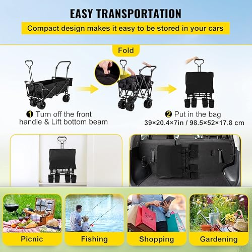 Miniatura 5 de Happbuy - Carrito de jardín plegable extra grande con toldo extraíble, carrito plegable con ruedas y almacenamiento trasero, carrito para jardín,