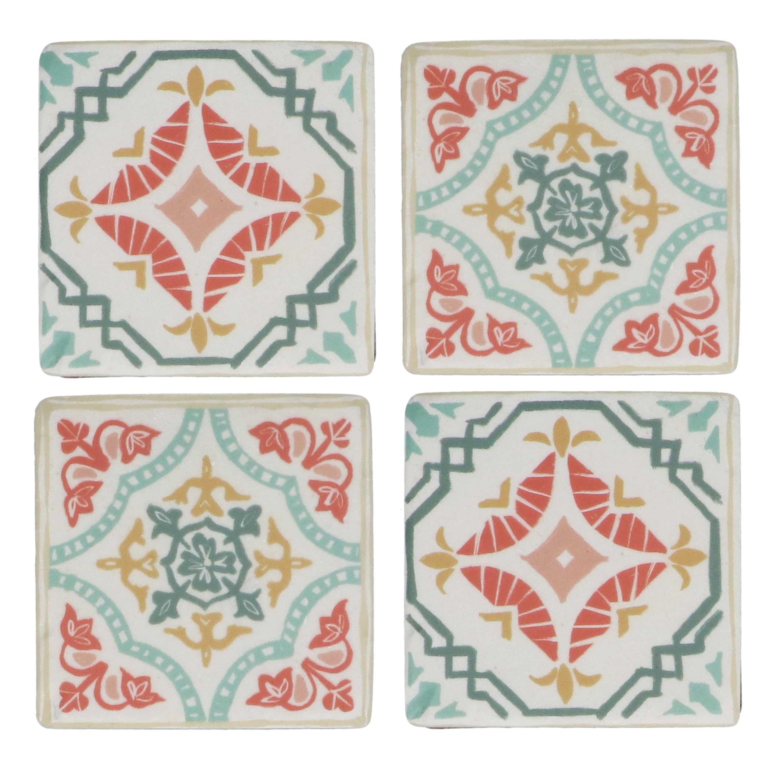 Gisela Graham Orange Mediterranean Tile Design Square Resin Coasters, Terracotta, 10Cm, Set Of 4