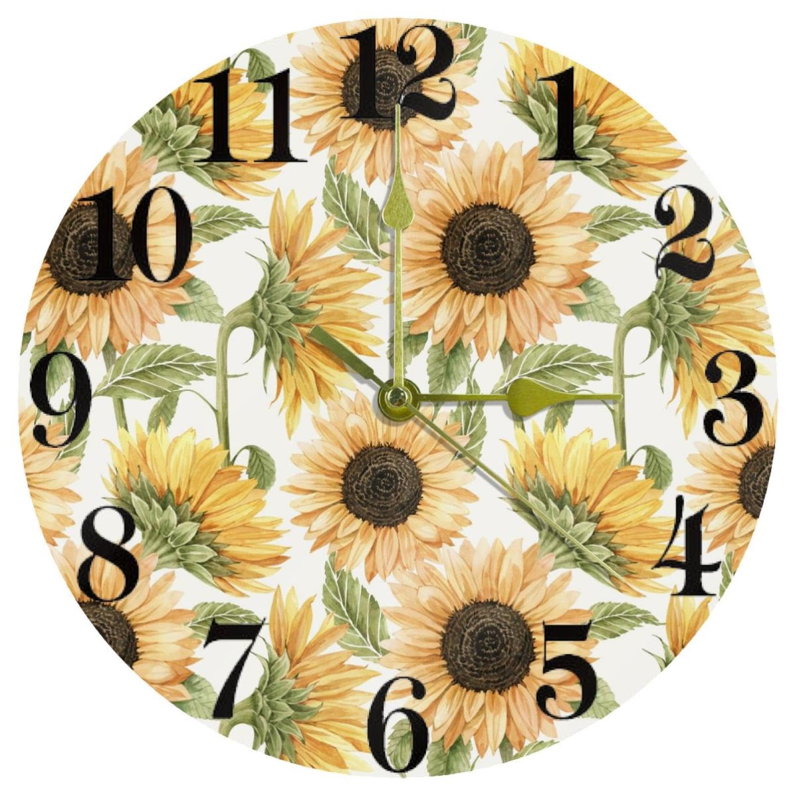 Horloge murale tournesol ronde silencieuse de 30 cm à quartz pour la décoration de cuisine
