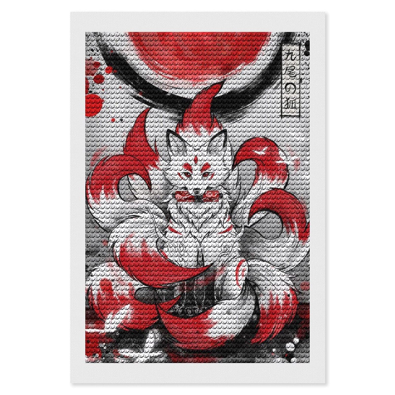Junmoney Nine-Tailed Fox Illustration 5D Diamond Painting Kit 8"x12", Relaxing DIY, Mindful Craft Project, Full Kit Included, Thoughtful Present