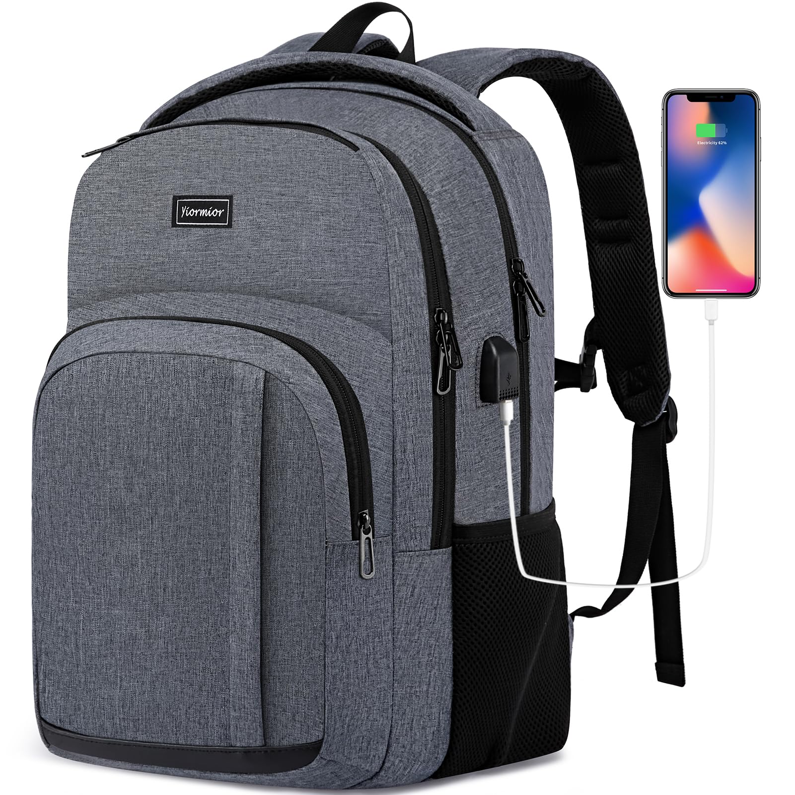 Plecak męski, plecak szkolny, na laptopa o przekątnej ekranu 15,6", do pracy, wodoszczelny, biznesowy, dla chłopców, nastolatków, z przyłączem ładowania USB