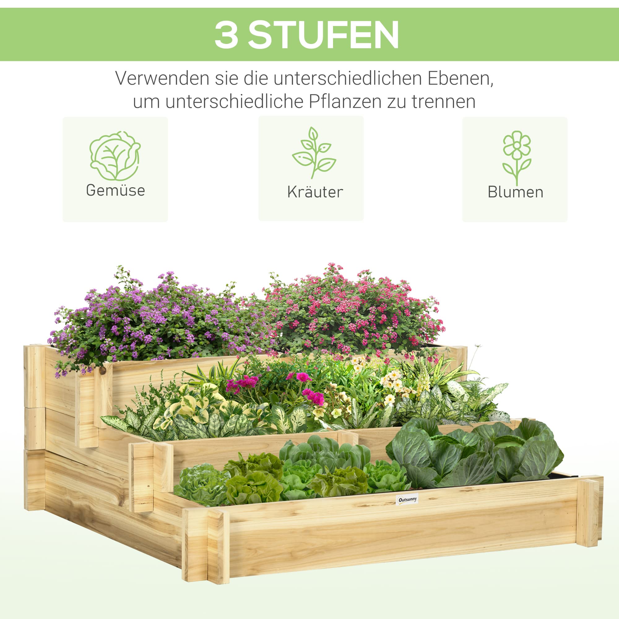 Outsunny Hochbeet 4-stöckig – Vertikaler Pflanzenständer Aus Tannenholz, Verstellbare Kästen