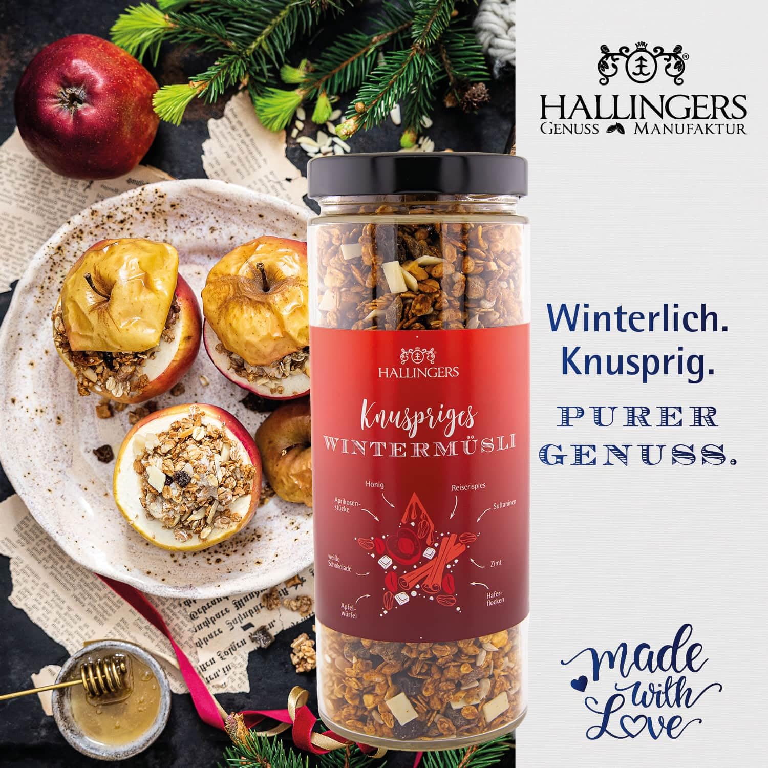 Hallingers Genuss Manufaktur Feinkost Weihnachts-Geschenk-Set - XXL-Geschenkkorb "Danke & Frohe W..." große Selektion Nougat, Müsli, Badesalz, Kerze, Schoki Kaffee & mehr, Weihnachten für Frauen