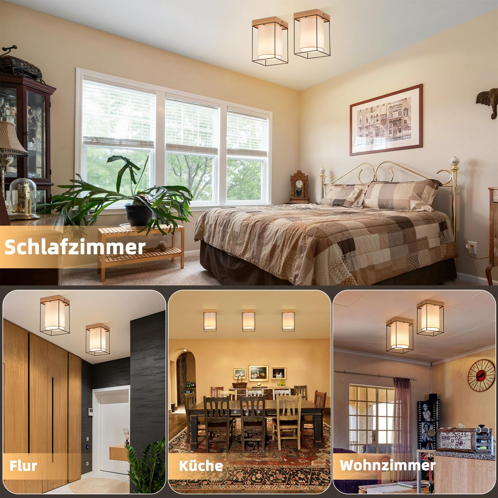 Lichtmaler Plafondlamp Woonkamer Hout E14-3 Spotlight Orientable Led Binnen Plafond Retro Wandlamp Rustiek Industrieel voor Slaapkamer Keuken Eetkamer Hal, Lamp NIET Inbegrepen
