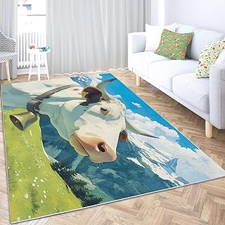 カーペット 動物 牛 80 x 150cm ラグ ラグマット 絨毯 洗える 滑り止め付 防ダニ 抗菌 防臭 1年中使えるタイプ 床暖房 ホットカーペット対応 ふわっと手触り 優しいフランネルラグ