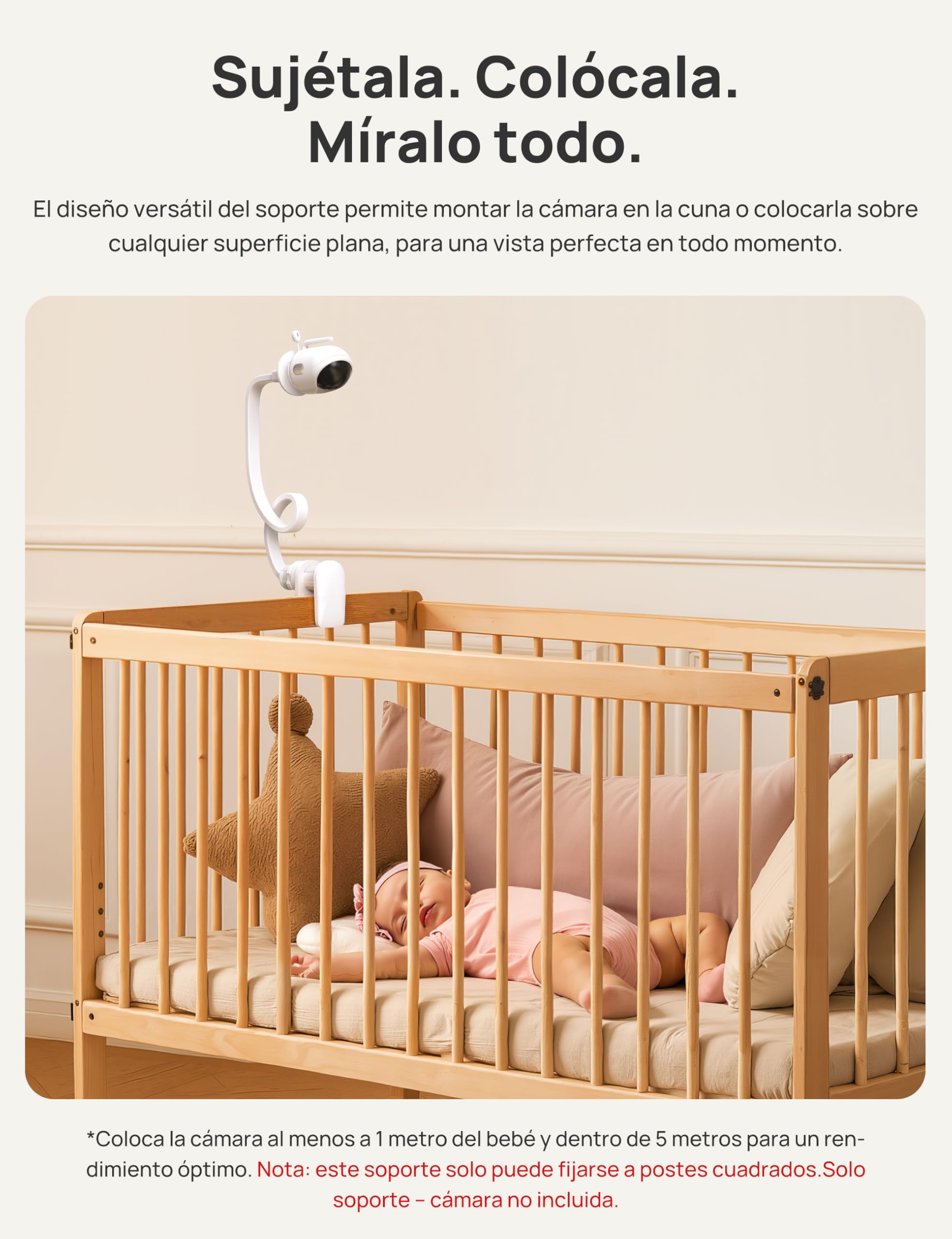 Dr.Care Soporte para Monitor de Bebé, Clip Ajustable Universal para Cámara de Bebé, Compatible con Todos los Monitores de Bebé, Brazo Largo y Flexible para Cuna, Sin Herramientas