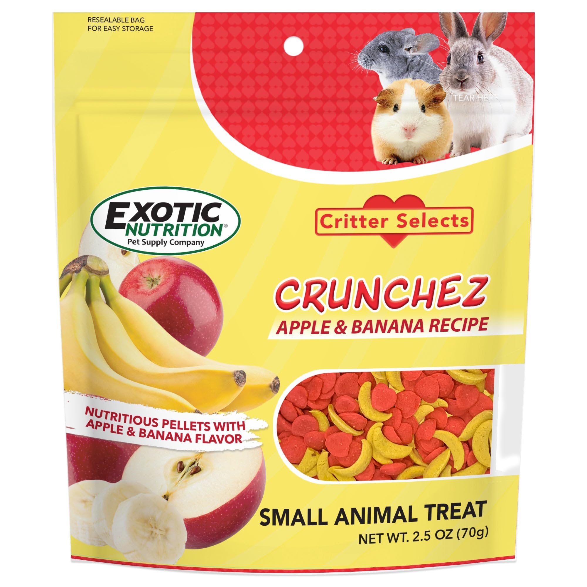 Crunchez Apple and Banana - Crunchy Fruit Flavored Treat Bites - Sugar Gliders, Squirrels, Marmosets, Prairie Dogs, Hamsters, Chinchillas, Exotic