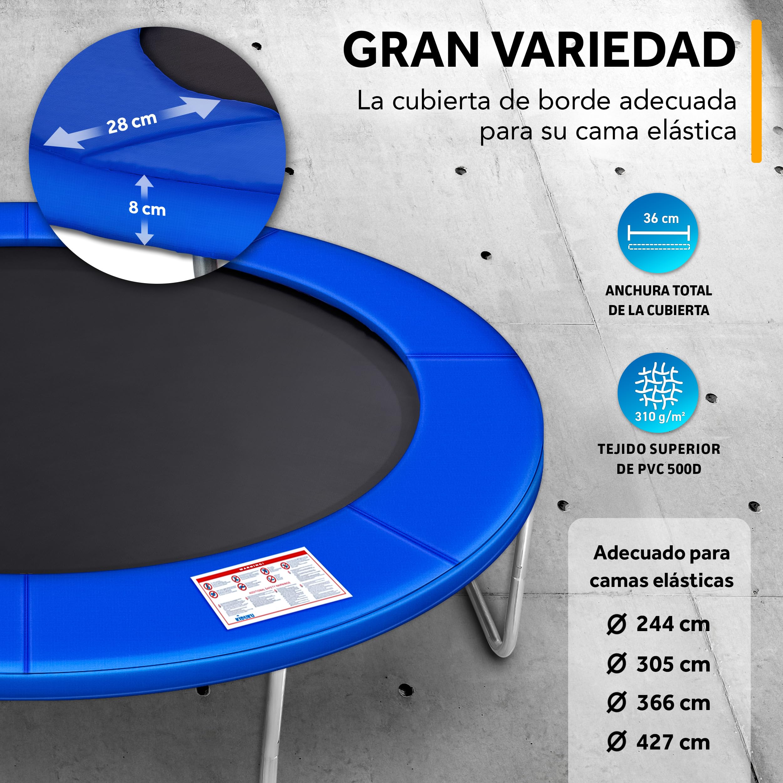KIDUKU® Cubierta Protectora para Bordes de Cama elástica Cojín para resortes de trampolín 244 305 366 427 cm