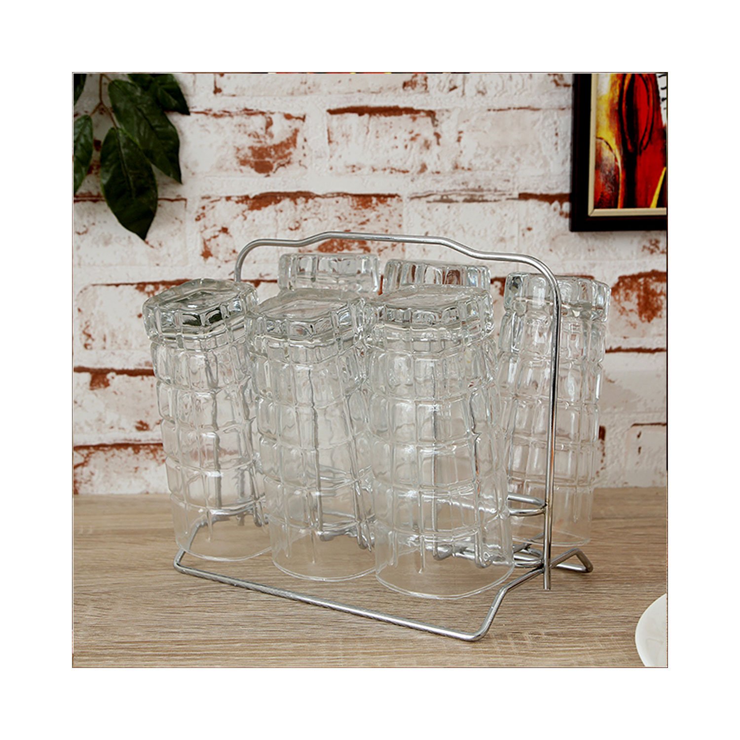 Disha Stainless Steel Glass Stand, 8X5.5X7.2, 6-Piece, Silver