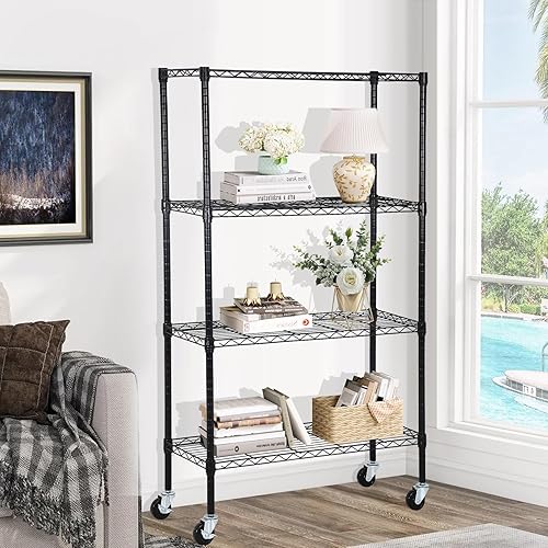Miniatura 5 de YRLLENSDAN Estantes de almacenamiento de 4 niveles con ruedas, estante de alambre NSF, estantes de metal ajustables para despensa y cocina (36