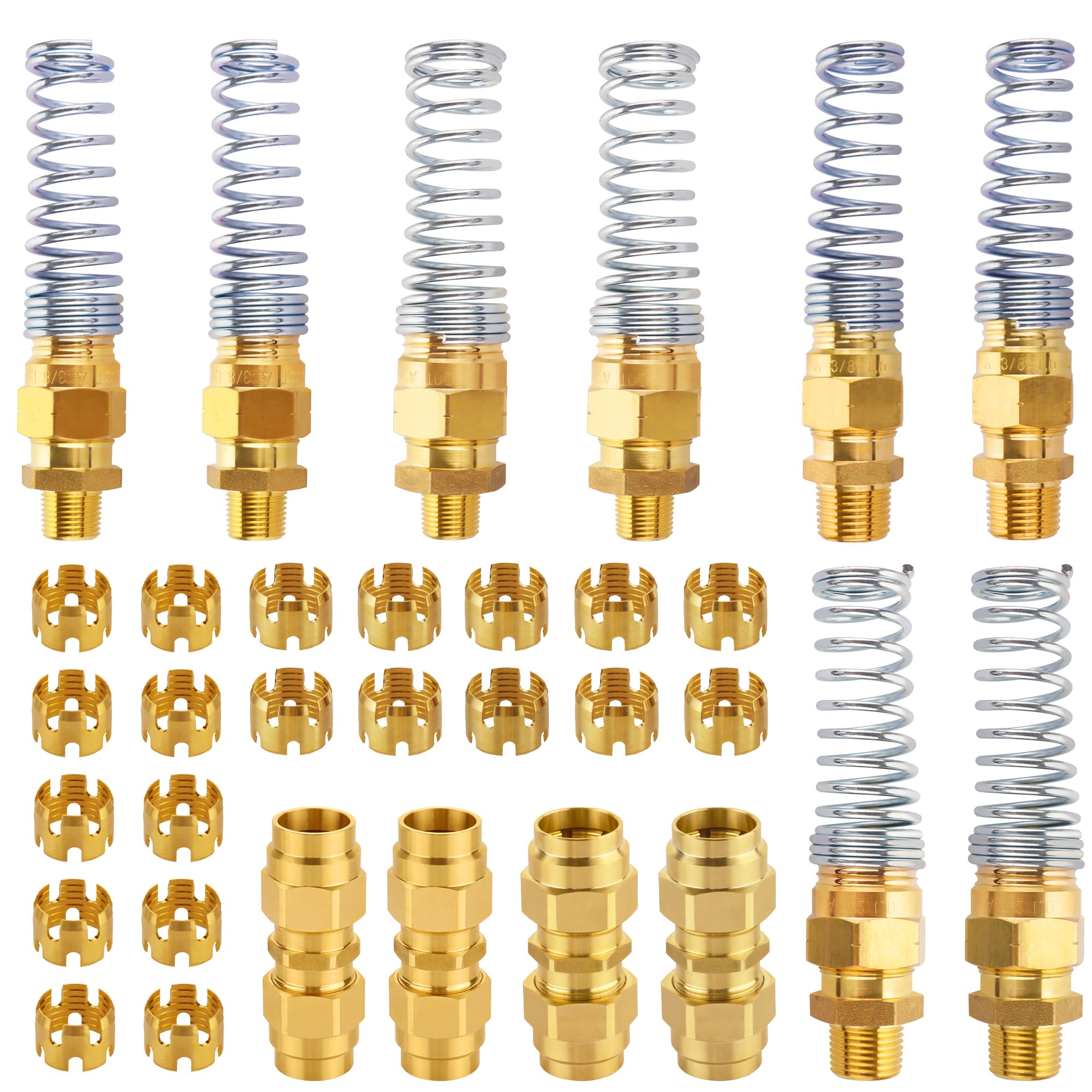 Dazakoot 32PCS Brass DOT Air Brake Hose End Fitting Kit - J1402 Sleeve Tube Assortment for Replacement, Assembly (Connector, Union and Sleeve)
