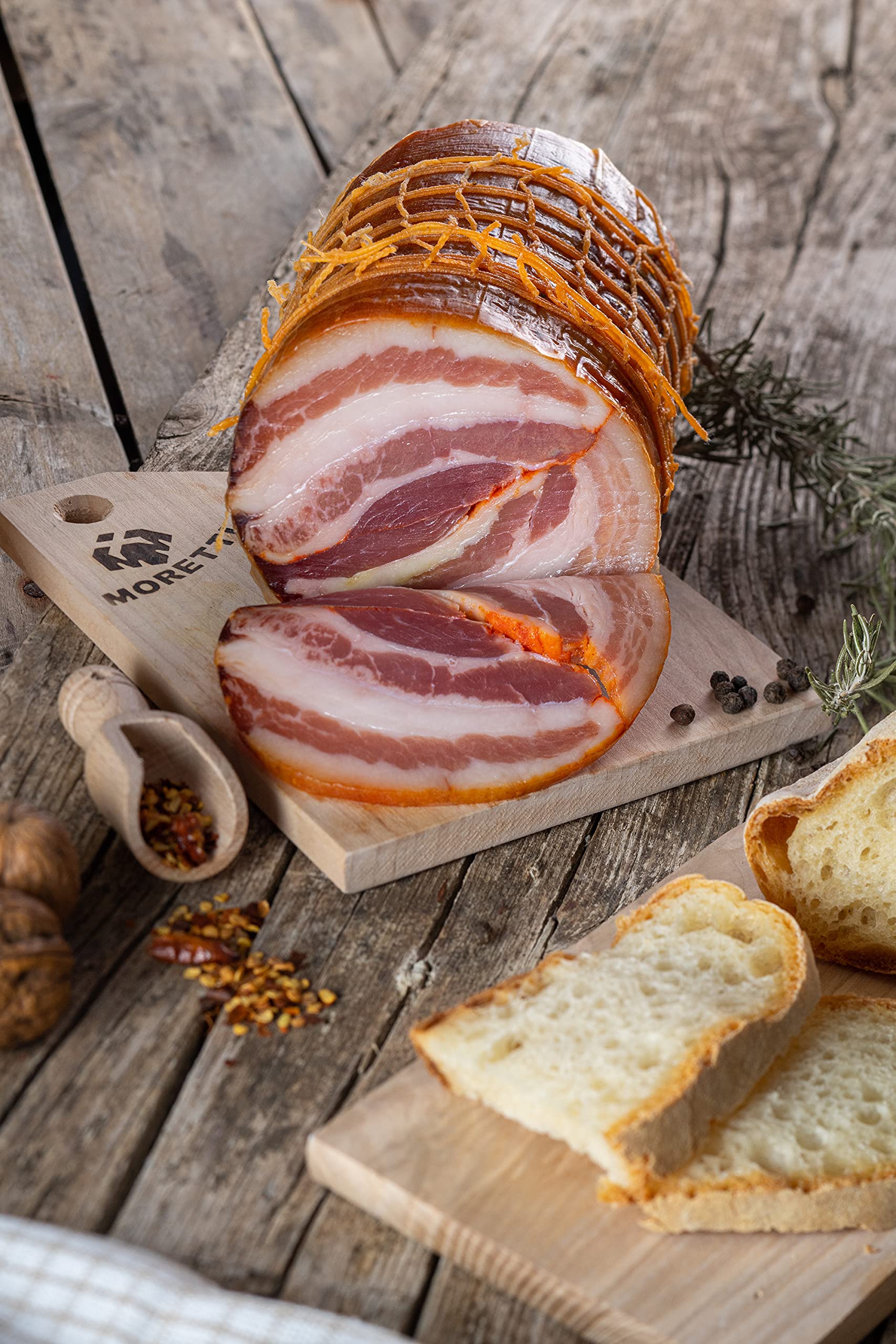 Moretti® Pancetta Arrotolata Piccante | 800g/900g Sottovuoto | Salume Tipico Calabrese Leggermente Piccante | Essiccato Artigianale | Prodotto In Calabria