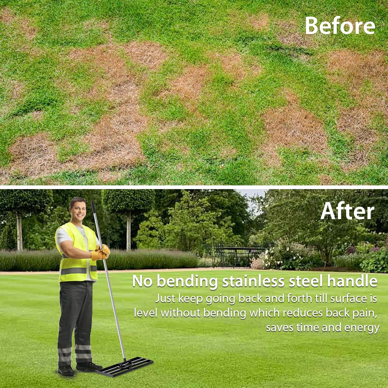 Lawn Leveling Rake 30"x10" with 78" Adjustable Stainless Steel Extened Handle,Heavy-Duty Leveling Tool for Garden, Yard & Landscaping