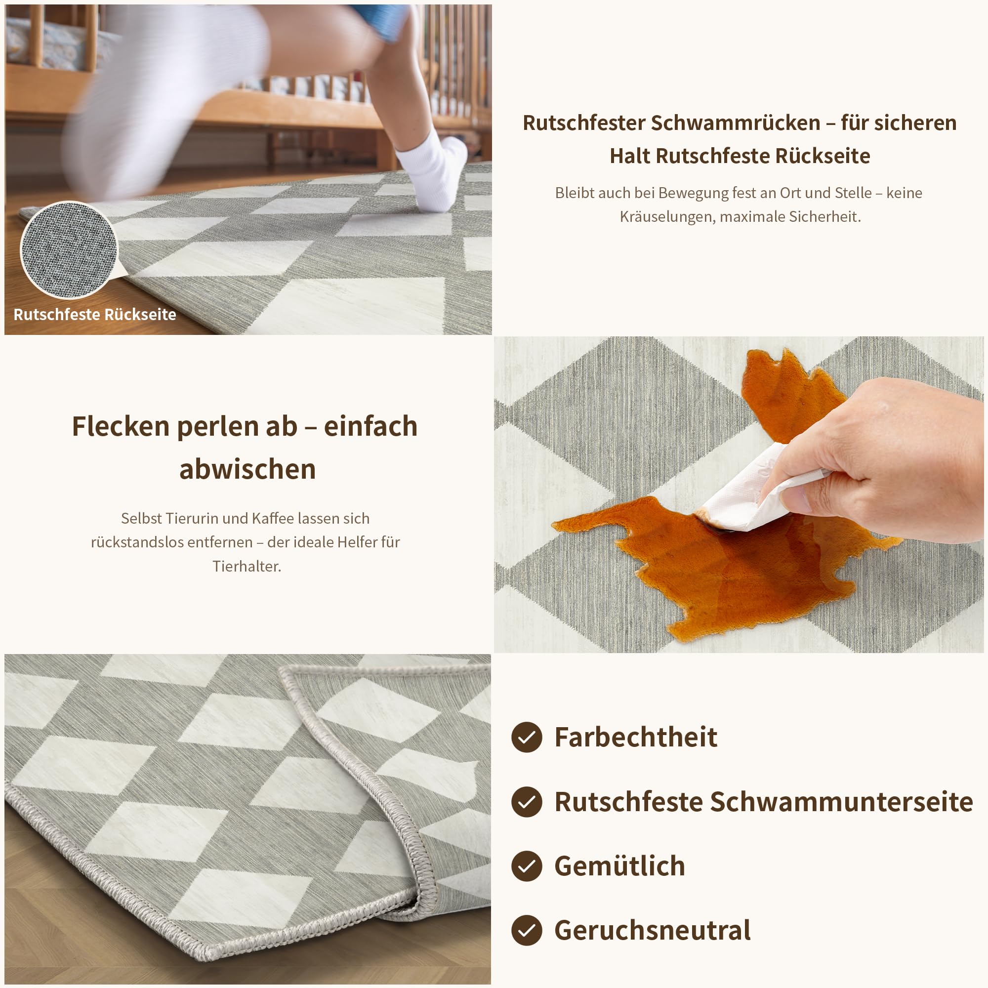 HUGEAR Hoogpolig Geruit Tapijt Woonkamer Shaggy Vloerkleed 240x300cm Bruin Wit Antislip Modern Pluizig Zacht Vloerkleden Kinderkamer Decoratie Slaapkamer Keuken Lounge Shag Tapijts
