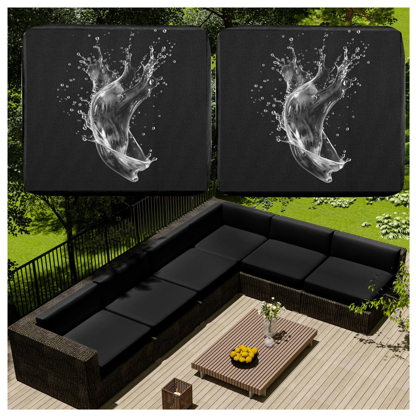 1/2/4 Pcs Patio Cushion Covers Waterproof – Outdoor Rattan Furniture Cushion Replacement Slipcovers with Zipper for L-Shaped Garden Sofa or Corner Couch (Black,50x55cm 2 pcs)