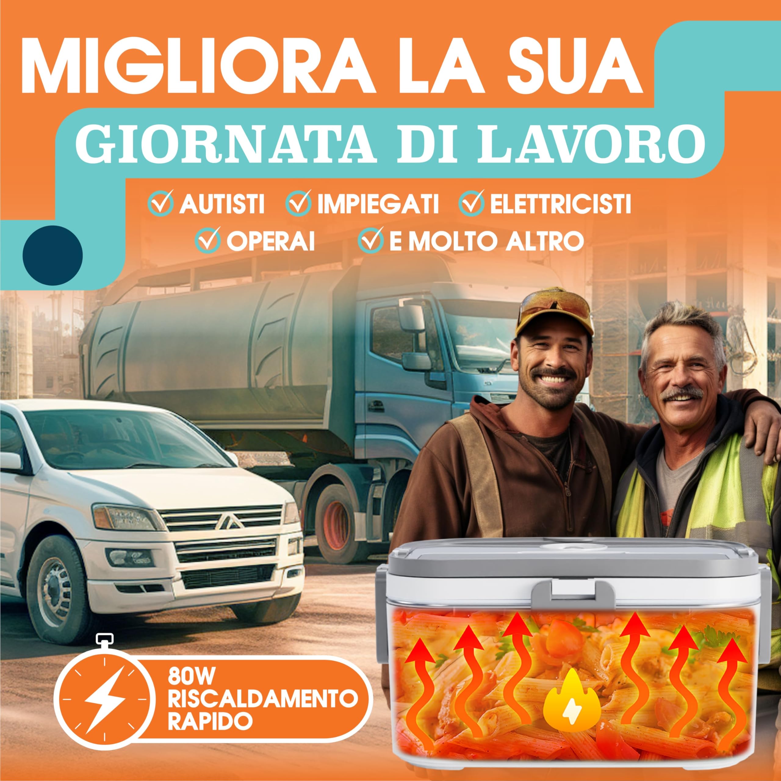 TRAVELISIMO Scaldavivande Elettrico Portatile Extra Grande 1,8L 80W Portapranzo Riscaldabile Portatile, 220V/12V/24V Scalda Vivande Portatile Elettrico per Viaggio e Lavoro, Porta Pranzo Riscaldabile