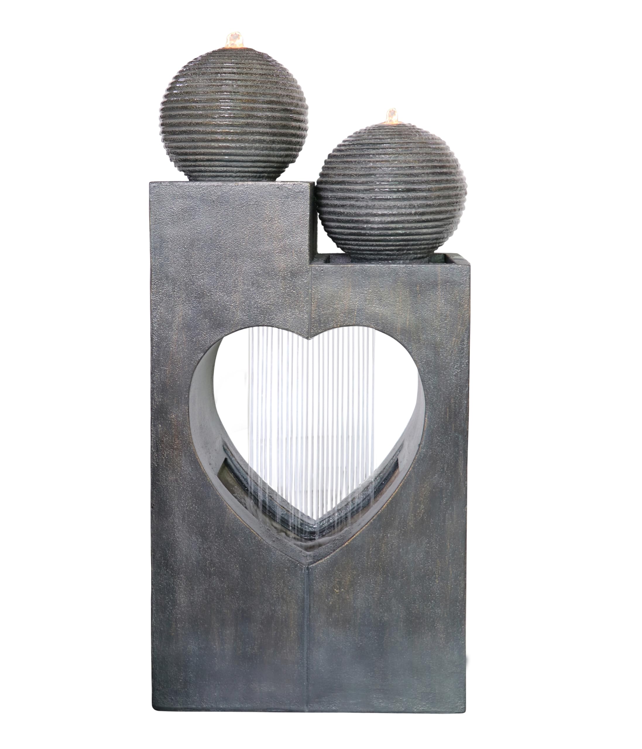 Dehner Gartenbrunnen Amor, Outdoor-Brunnen, mit LED-Beleuchtung, frostbeständig, ca.46x23x99 cm, Polyresin, grau