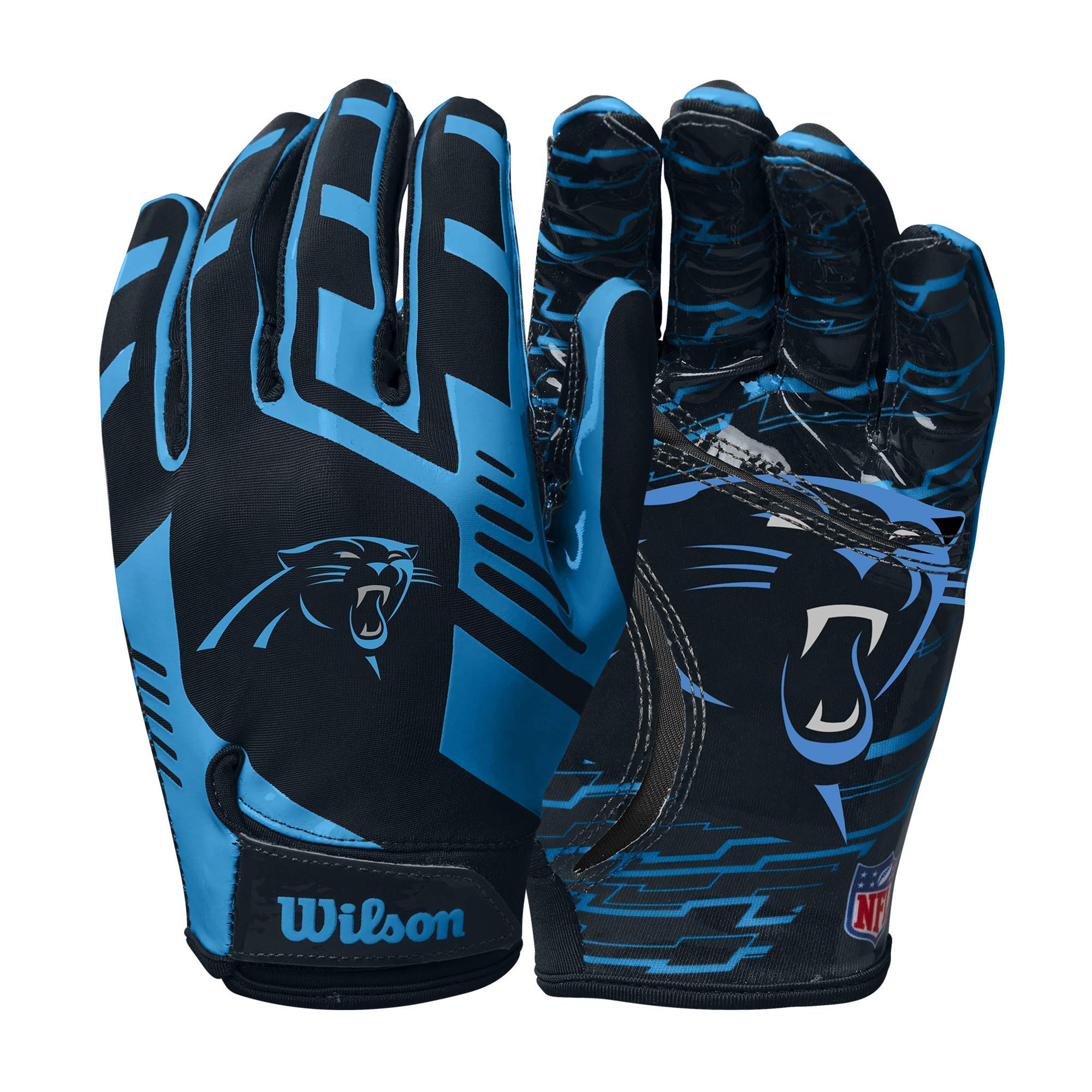 WILSON NFL Stretch Fit Football Gloves - Youth, Carolina Panthers