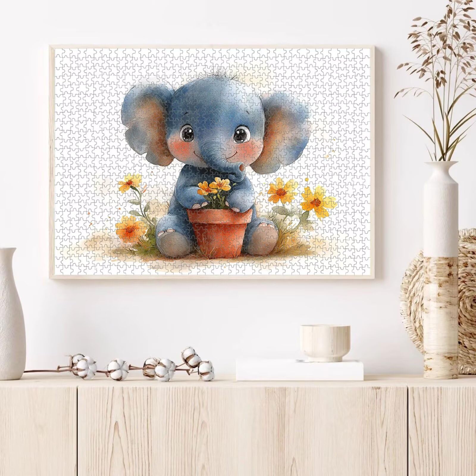 Puzzle 1000 Teile für Erwachsene, Elefant & Blume Holzpuzzle, 1T#1239
