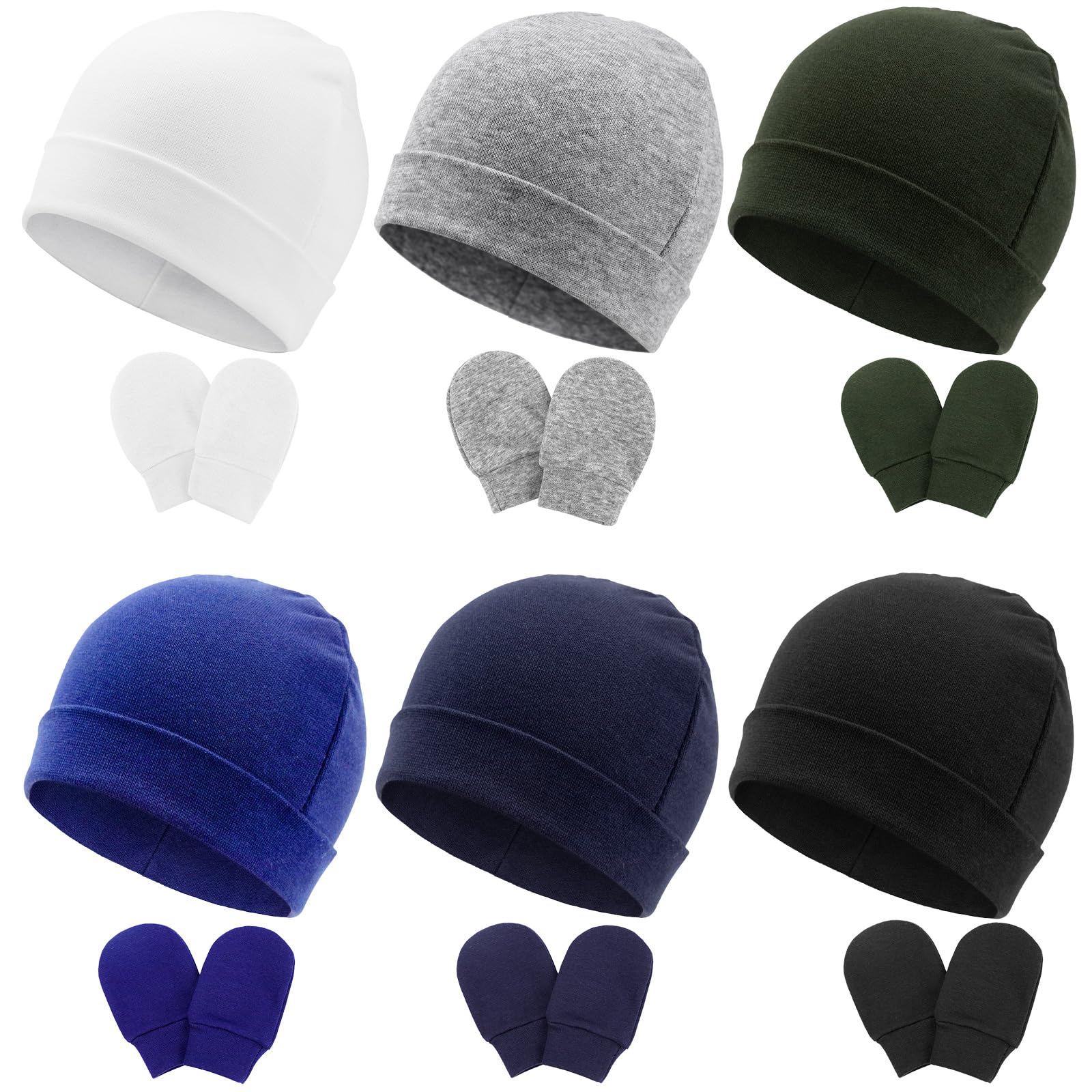 Dreshow Women's 6 Sets L05: Cotton Hats & Mittens Newborn Baby Hats Mittens Set Hospital Hat Beanie Infant Hats Baby Cotton Gloves No Scratch Mittens 0-6 Months