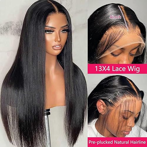 Miniatura 4 de Hechirun Pelucas de cabello humano lacio con encaje frontal, densidad del 180 %, 13 x 4, HD, sin pegamento, pelucas frontales de encaje para