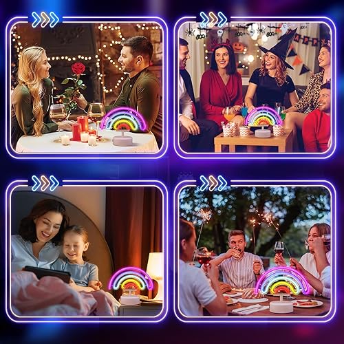Miniatura 6 de Retisee 2 piezas de luz de neón arcoíris con USB o pilas, luz de mesa de neón arcoíris para dormitorio, decoración de mesa de habitación de niñas