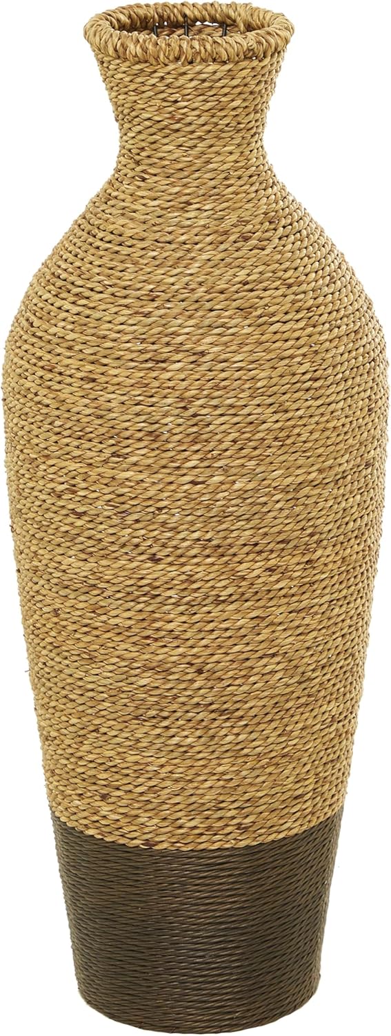 Deco 79 Seagrass Handmade Decorative Vase Tall Woven Floor Centerpiece Vase, Vase for Home Decoration 10" x 10" x 28", Brown