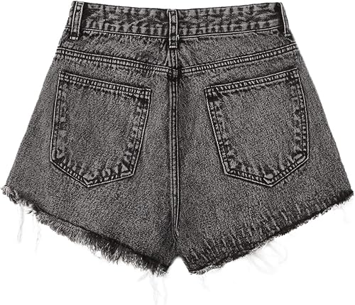 Miniatura 2 de WDIRARA Pantalones cortos de mezclilla casuales rasgados con dobladillo sin rematar de cintura alta para