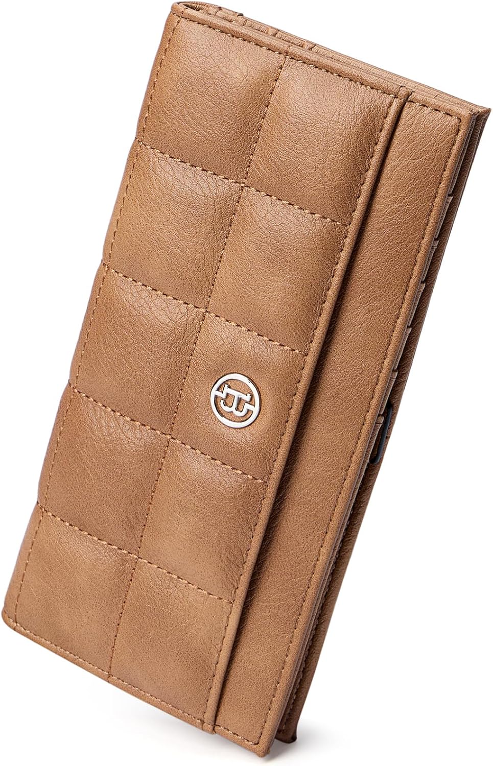 BOSTANTEN Slim Women Wallet Leather RFID Credit Card Holder Bifold Ladies Wallets with Zipper Coin Pocket, Camel