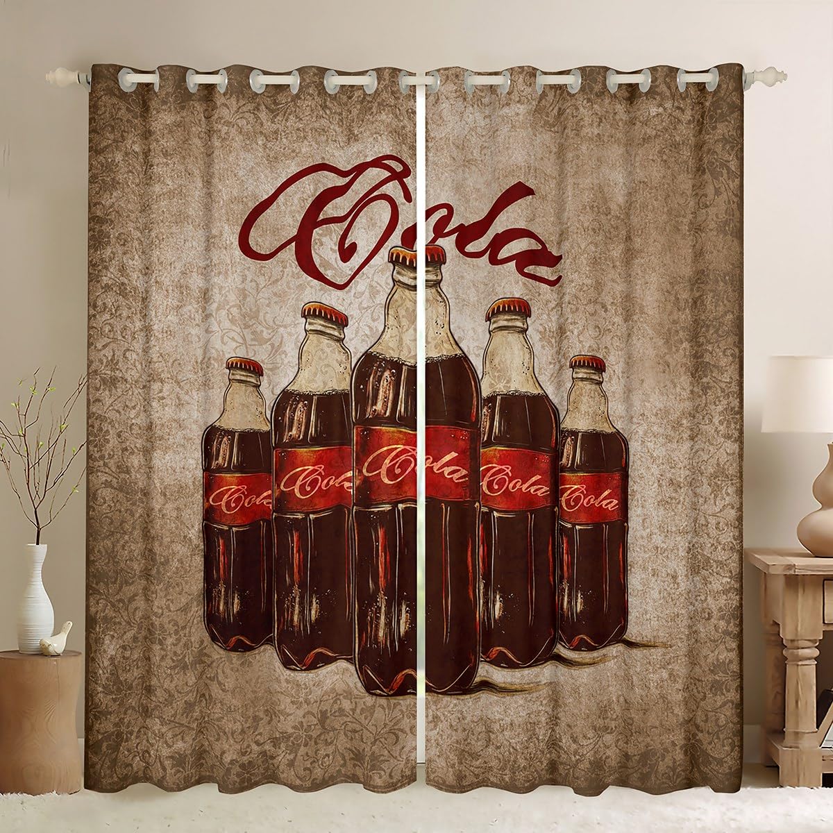 Feelyou Kids Cola Window Drapes Vintage Window Curtains Drinks 30%-50% Blackout Shades Boys Girls Summer Holiday Teens Bedroom Decor (2 Panels, 42 x