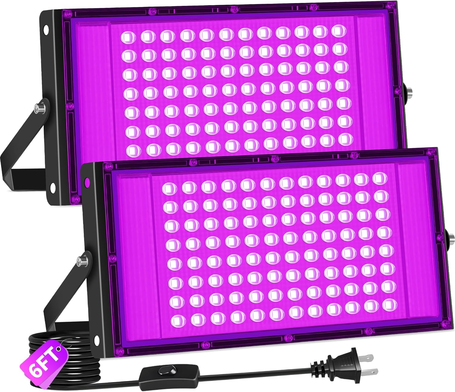 YQNLIFA 100W LED Black Lights, Blacklight Flood Light for Halloween Decorations, IP66 Waterproof Blacklights for Black Light Party, Stage Lighting, Body Paint, Fluorescent Poster 2 Pack