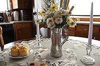 Vista 4 de Linens, Art and Things Embroidered Table Topper Gold Daisy Fleur Latte Small Tablecloth Doily (33 Inch Round)