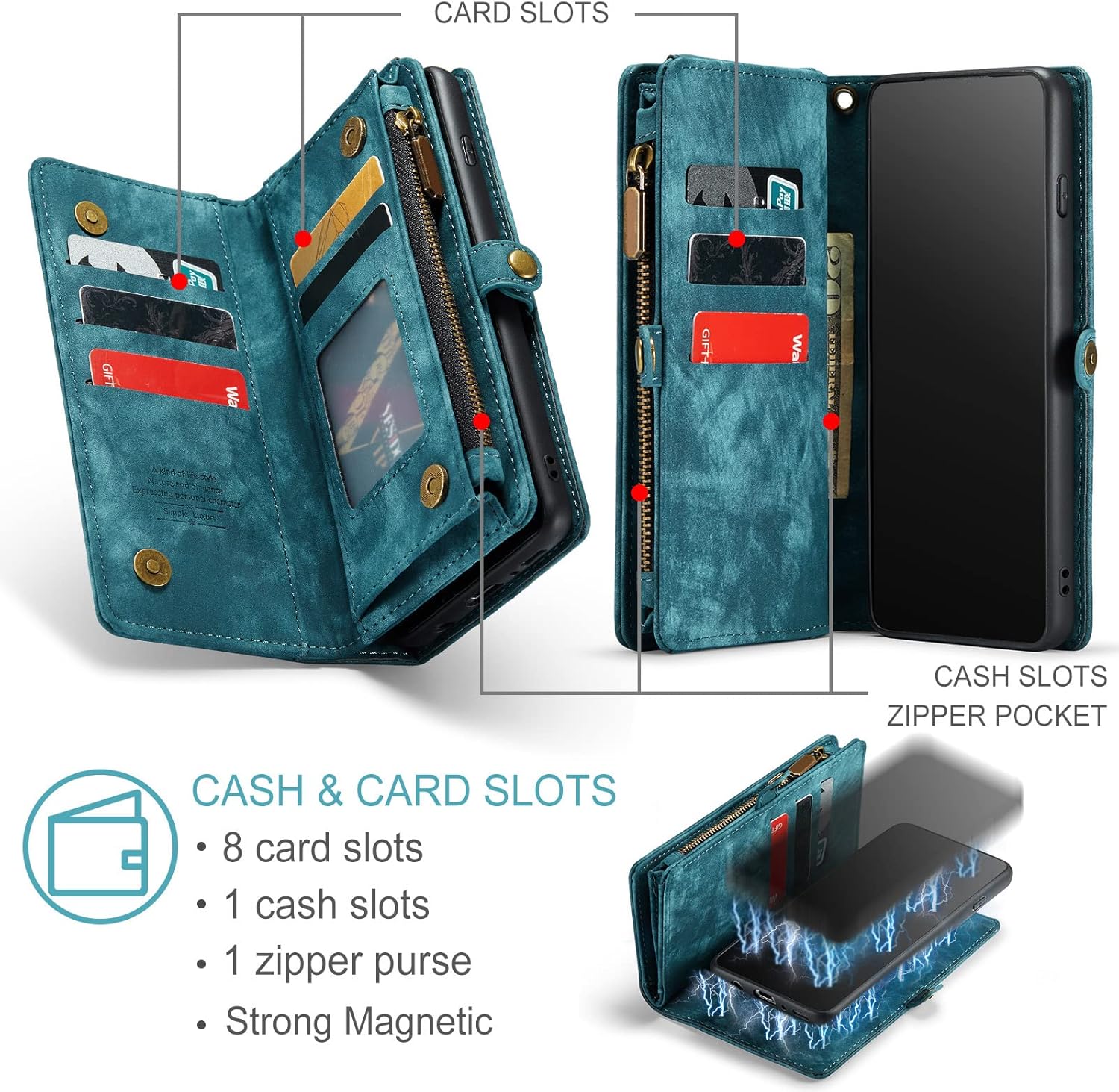 Asuwish Phone Case for Samsung Galaxy S10 Plus Zipper Wallet Cover with Tempered Glass Screen Protector and Flip Card Holder Cell Glaxay S10+ Galaxies S10plus 10S Edge S 10 10plus Cases Women Men Blue