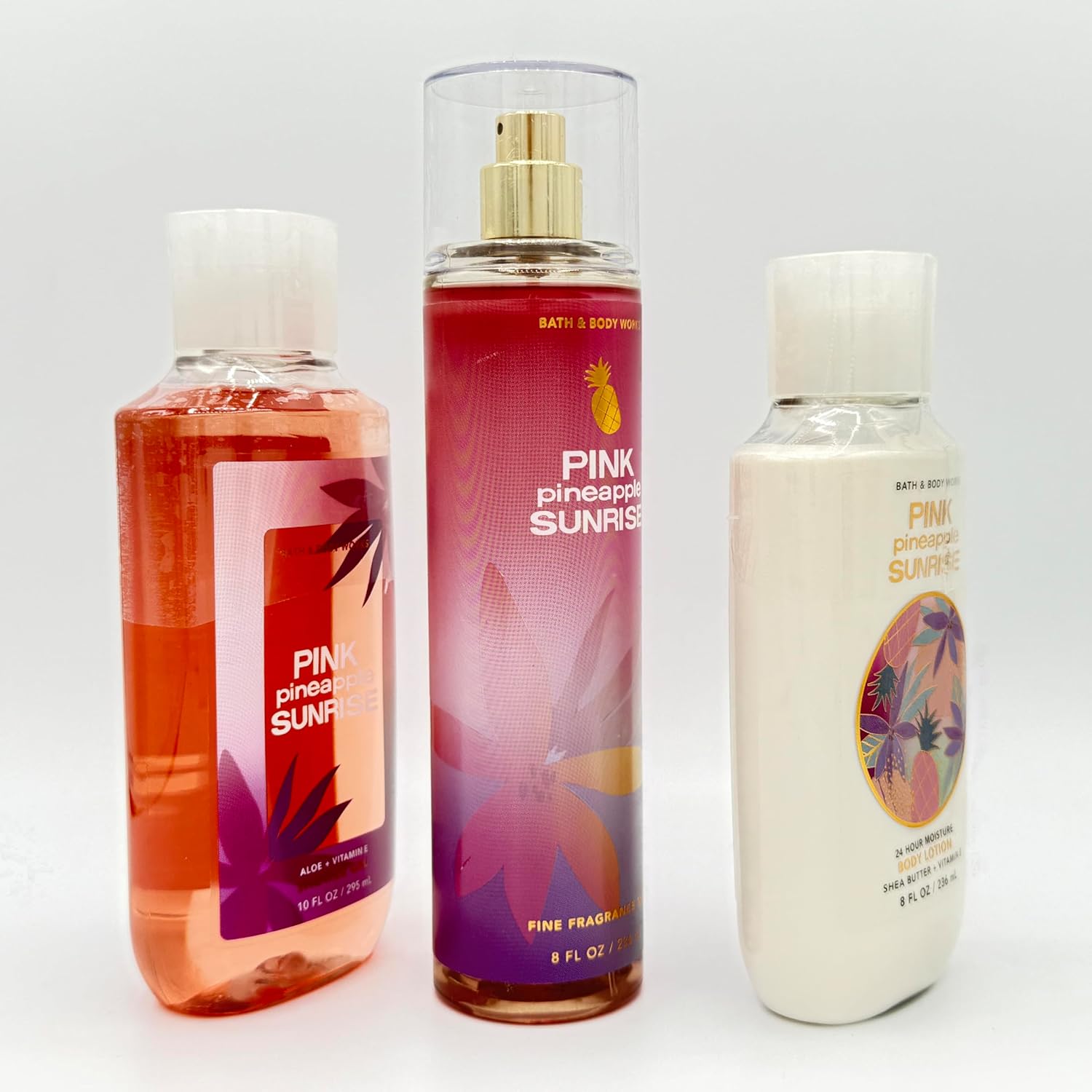 Pink Pineapple Sunrise 3-Piece Bath Bundle | Shower Gel, Fine Fragrance Mist and Body Lotion
