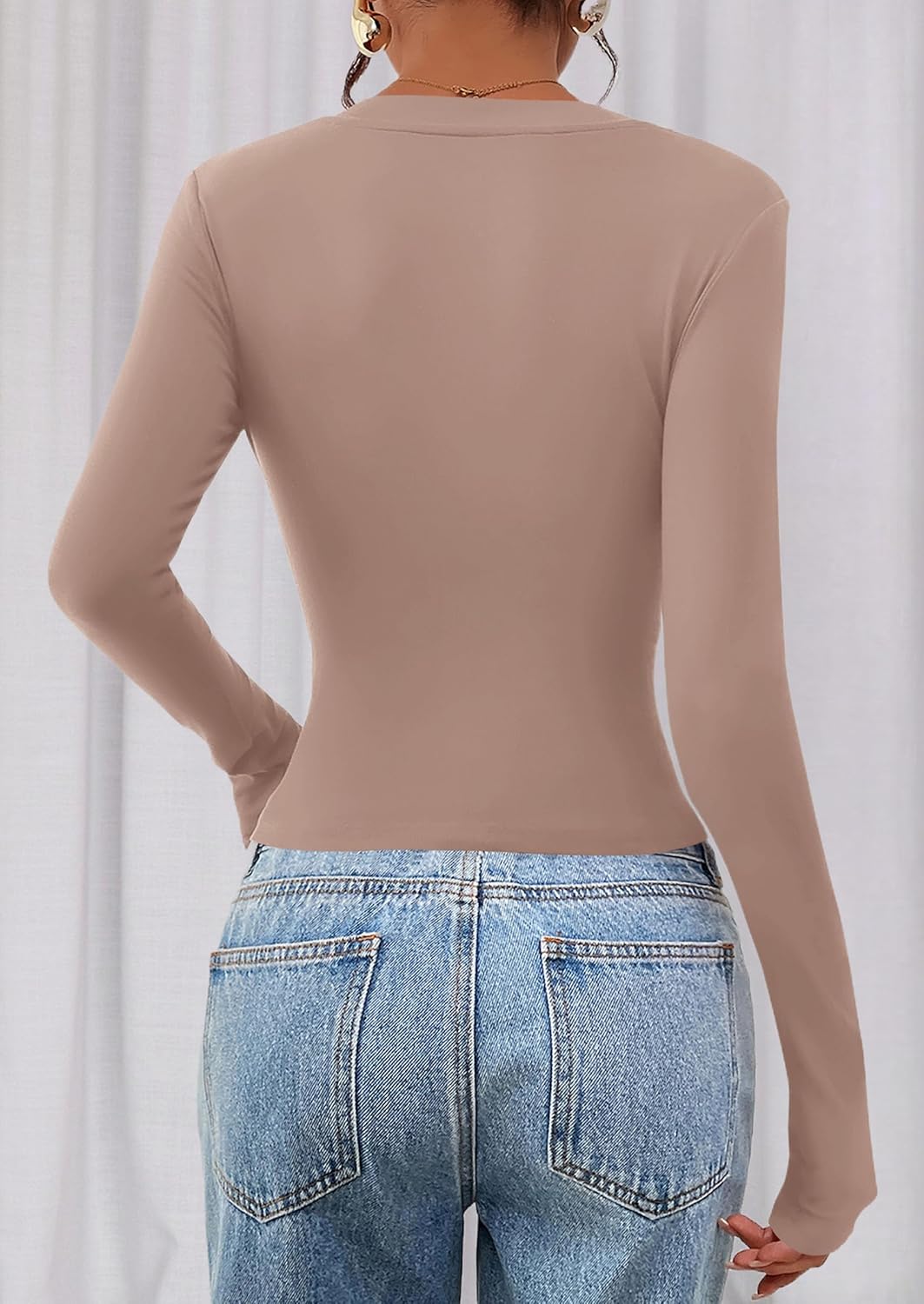 PRETTYGARDEN Womens Long Sleeve T Shirts 2026 Fall Trendy Deep V Neck Slim Fit Basic Crop Tops Casual Going Out Top - Image 5