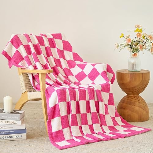 Miniatura 9 de Manta acogedora a cuadros para sofá, manta de forro polar suave y ligera con tablero de ajedrez reversible para sofá cama, manta decorativa cálida