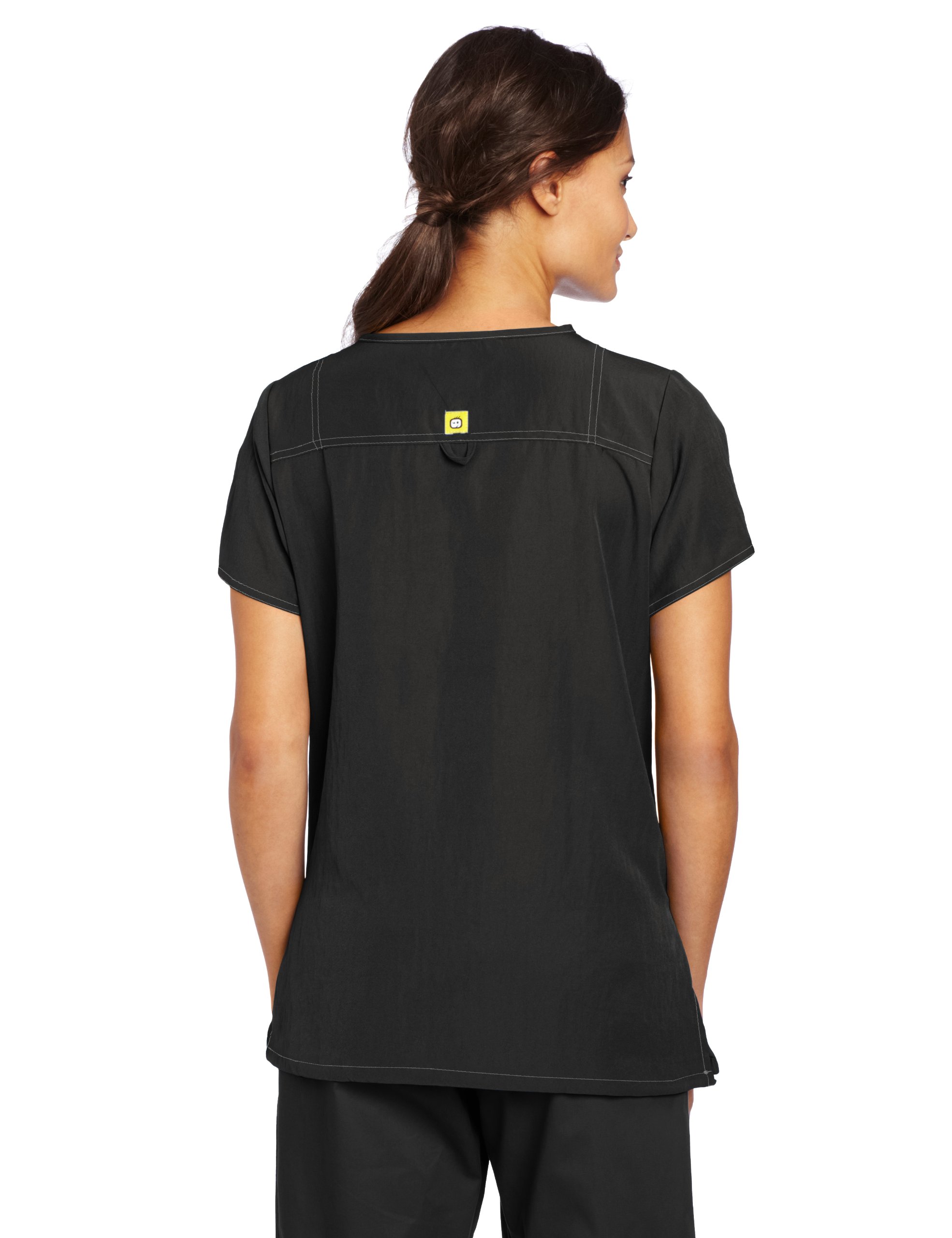 WonderWink Women's Scrubs Four Way Stretch Sporty V-Neck Top, Black, Medium