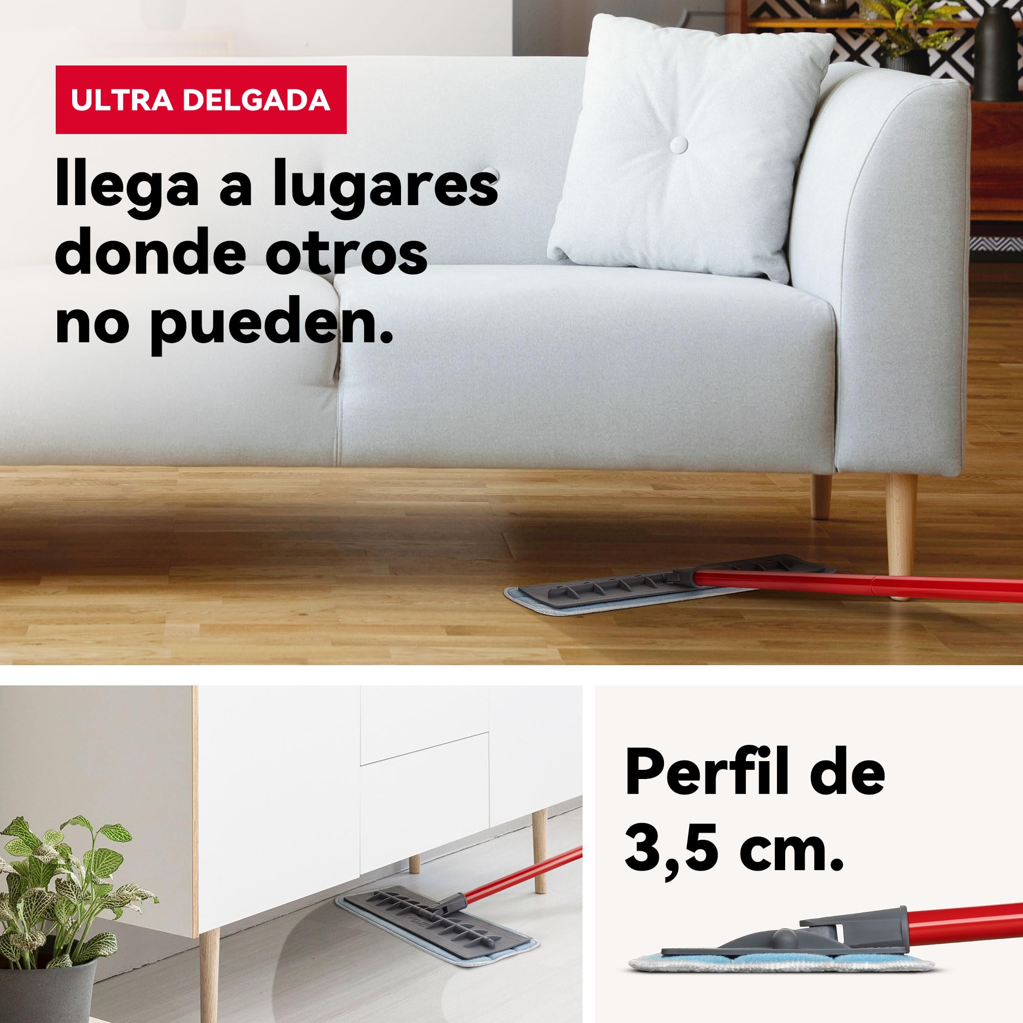 Tyroler Mopa de Microfibra 45 cm de Ancho Cabeza de Silicona Flexible | | Limpieza Profesional del Hogar para Suelo de Madera, Laminado, Baldosas, Cocina, Baño