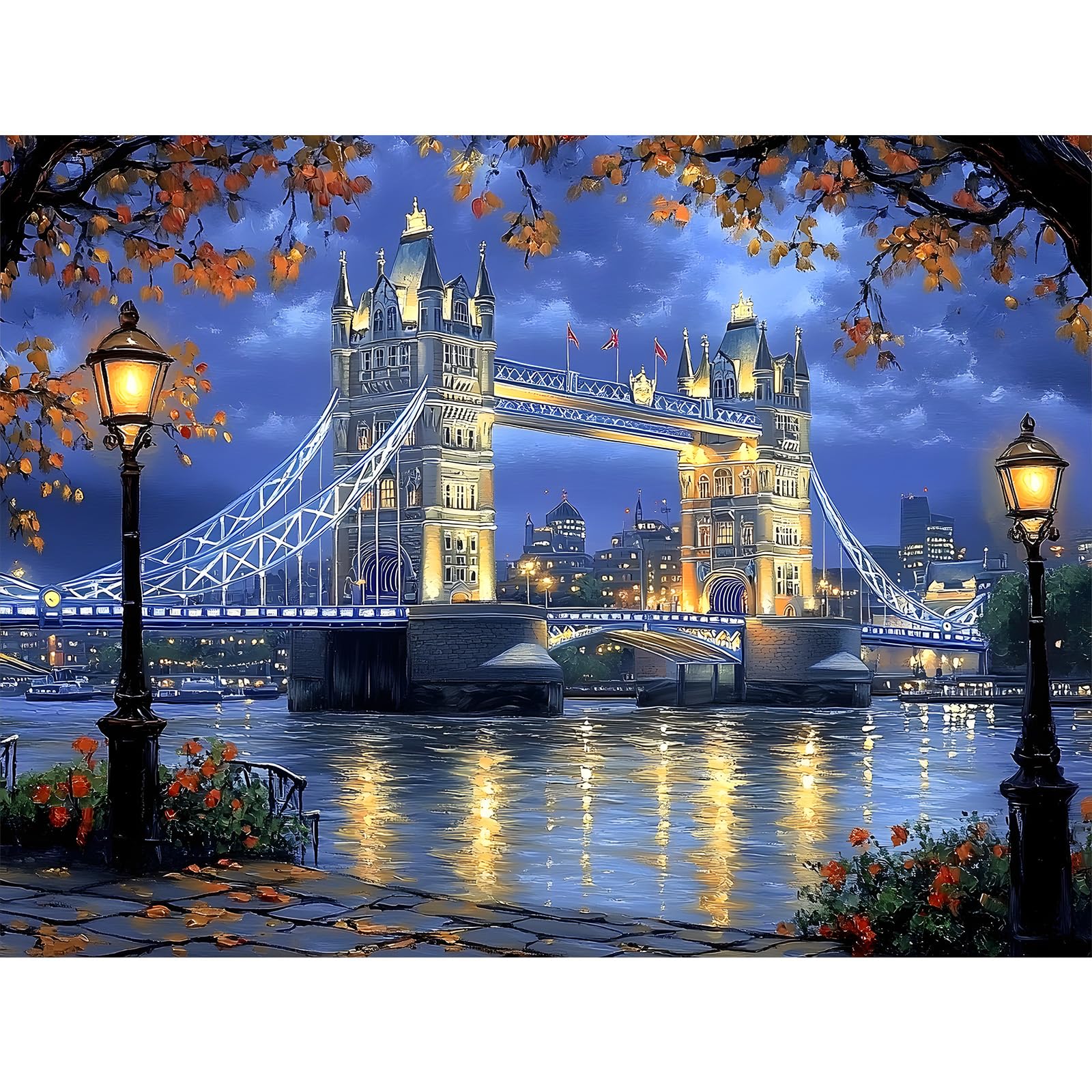 KEYIFA Paint by Numbers for Adults, Tower Bridge Painting by Number Canvas Kits with Acrylic Paint Brushes, DIY Craft Oil Painting Art Kits for Adults, Home Wall Decor